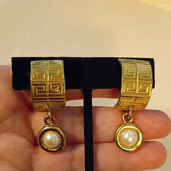Givenchy Vintage Logo Faux Pearl Dangle Clip-on Earrings